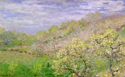 Bomen in bloei door Claude Monet